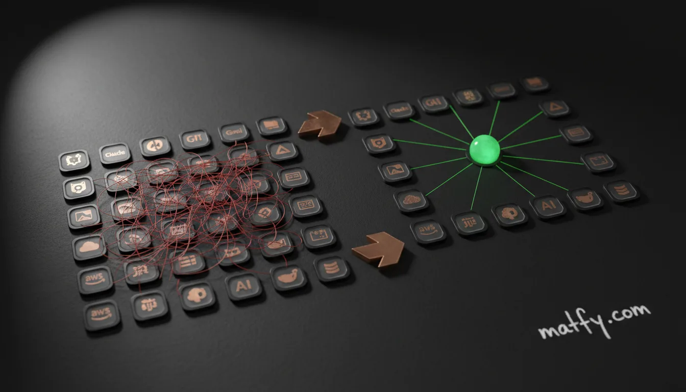 M×N probleem visualisatie: 50 custom integraties versus MCP protocol oplossing